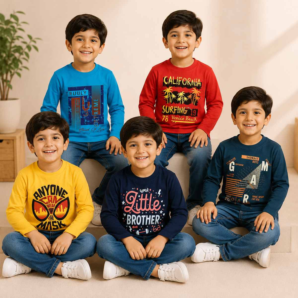 Boys Full Sleeve T-Shirt (Pack of 5)