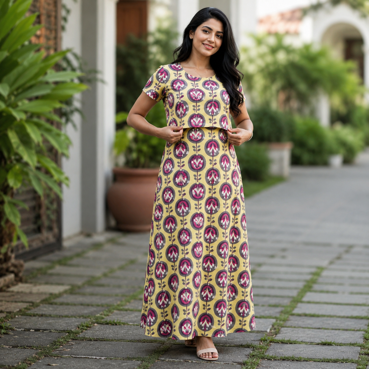 Unique flower Print Zipless Feeding Loungewear (L)