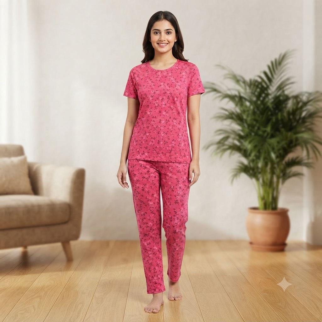 Pink Floral Print Pyjamas (L)