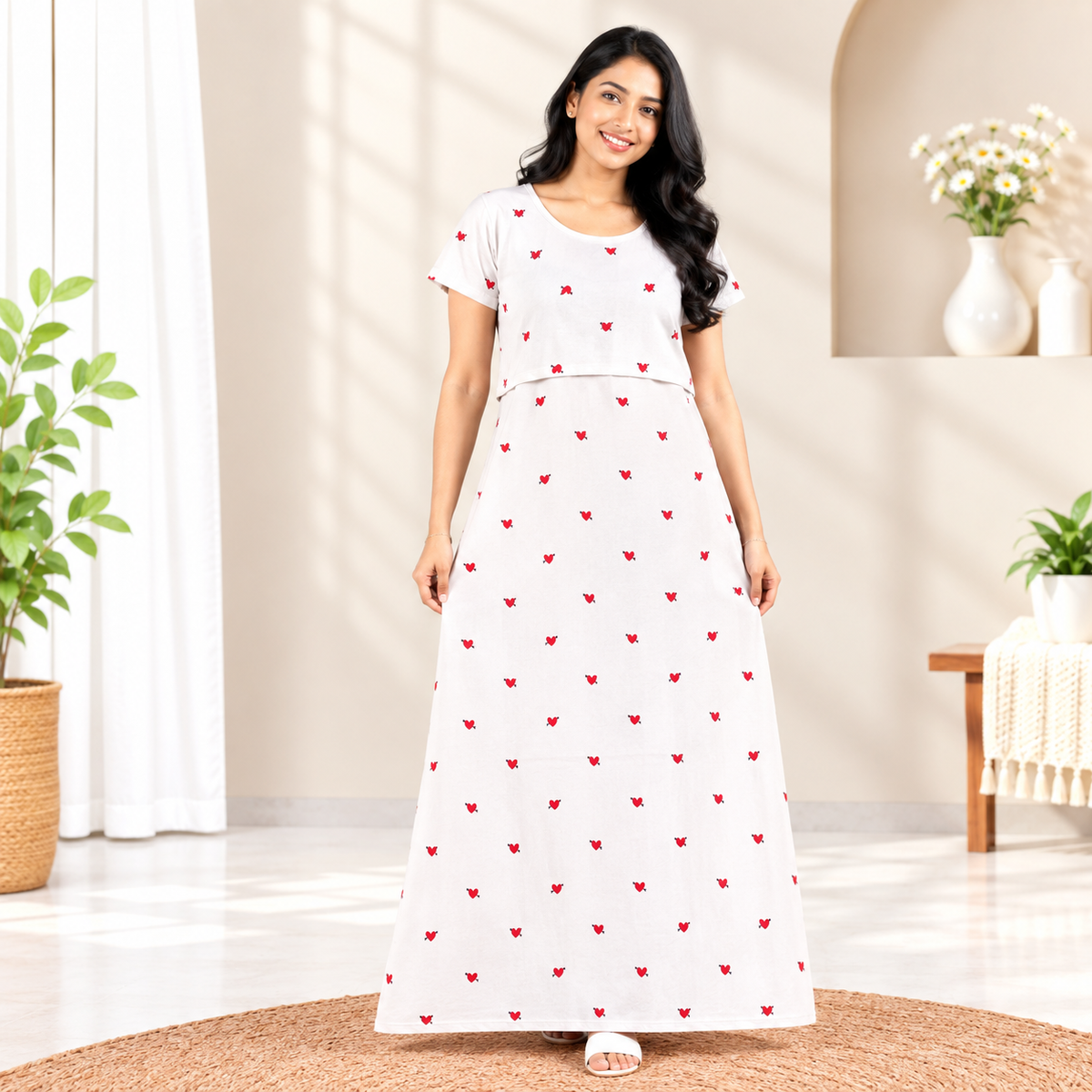 White Arrow Dot Print Zipless Feeding Loungewear (L)