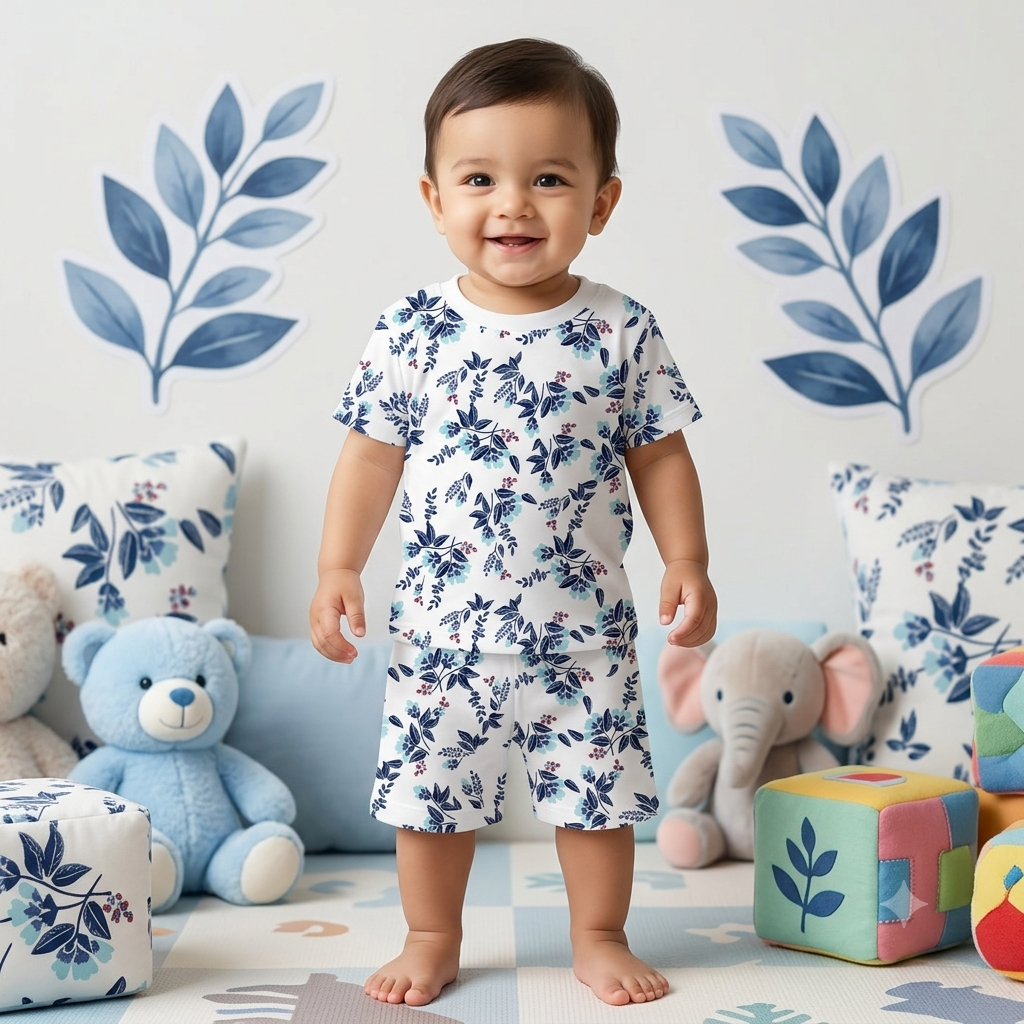 Blue Leaves Print Shorts Set (1year to 2year)