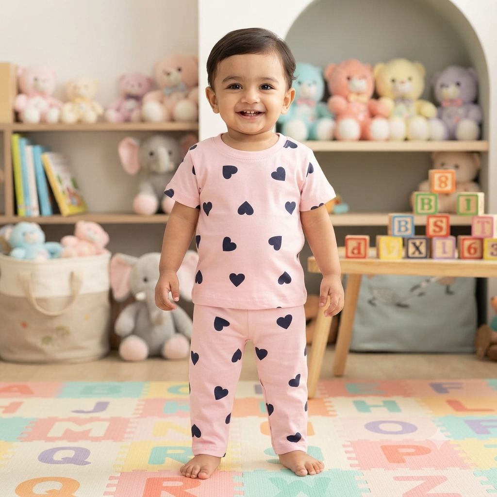 Pink Heart Print Pant Set (1year to 2year)