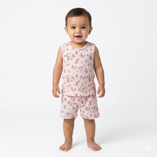 Cute rabbit poses with grass Print Sleeveless Shorts Cordset (4year to 5year)