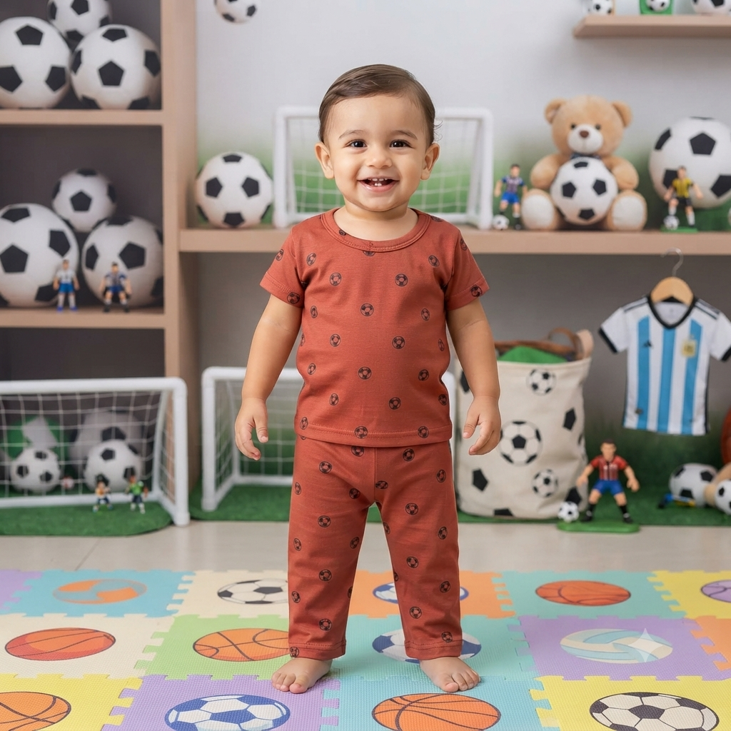 Maroon Ball Print Pant Set (2year to 3year)