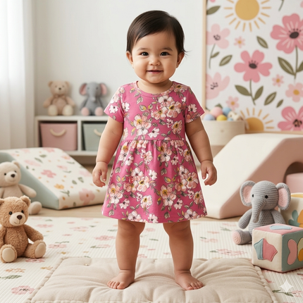 Pink Flower Print Frock (18month to 2year)