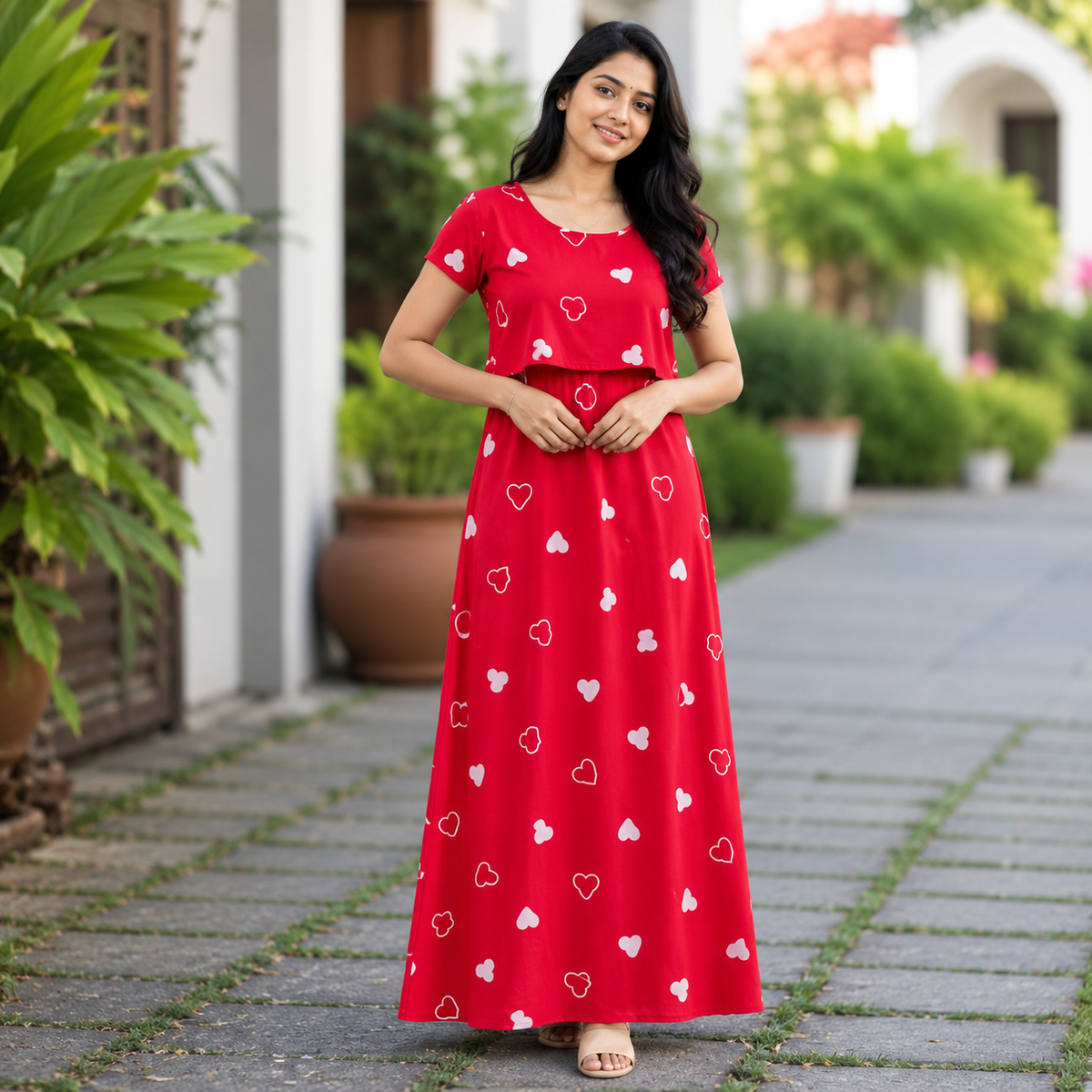 Red Heart Print Zipless Feeding Loungewear (XXL)
