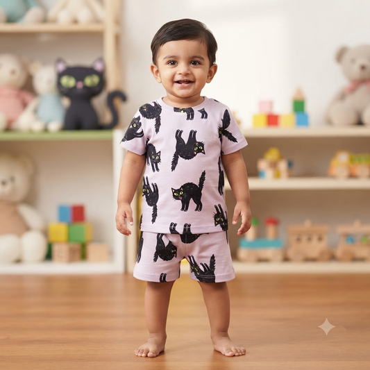 Black Cat Print Shorts Cordset (1year to 2year)