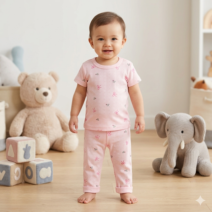 Pink Ribbon Print Pant Set (2year to 3year)