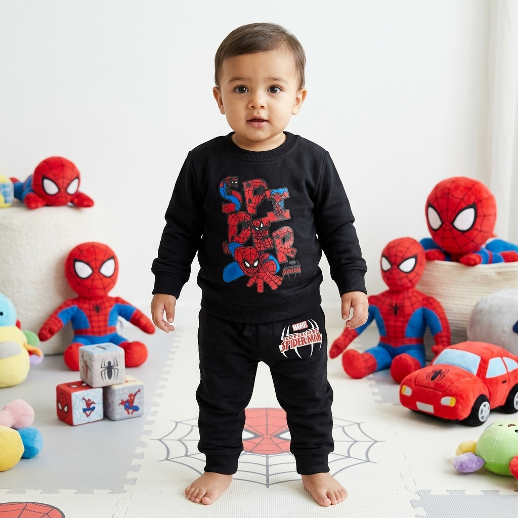 Black Spider Print Full Sleeve Pant Cordset (1year to 2year)