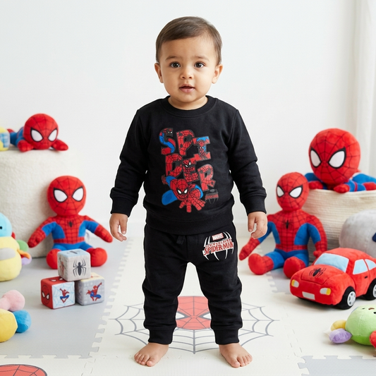 Black Spider Print Full Sleeve Pant Cordset (2year to 3year)