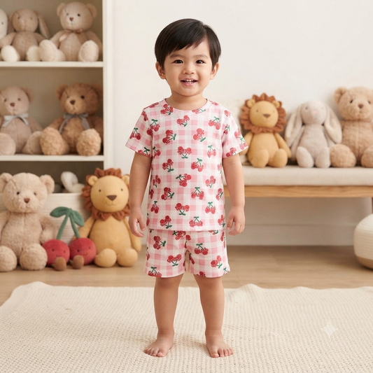 Red Cherry Print Shorts Set (3year to 4year)