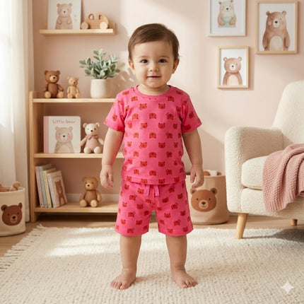 Cute Teddy Print Premium Ribbed Shorts Cordset (5year to 6year)