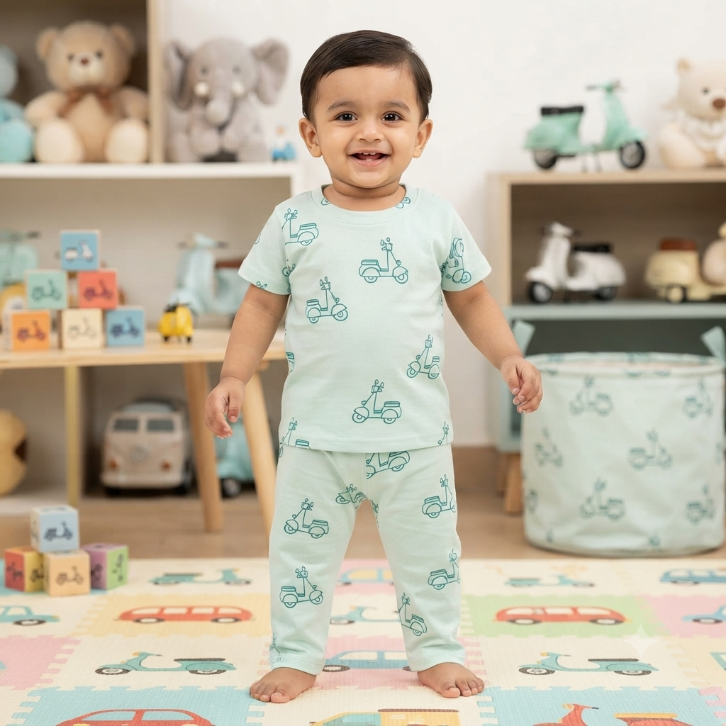 Green Scooter Print Pant Set (2year to 3year)