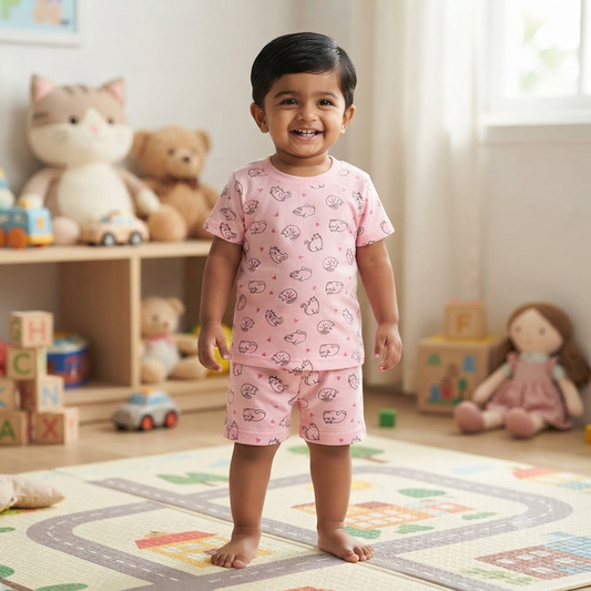 Pink Cats Print shorts set (2year to 3year)