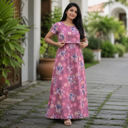 Maroon with Cartoon Print Zipless Feeding Loungewear