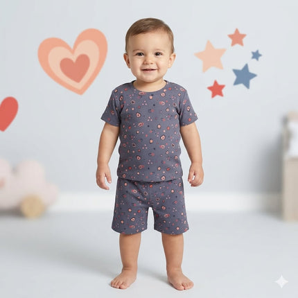 Star & Heart Print Premium Ribbed Shorts Cordset (3year to 4year)