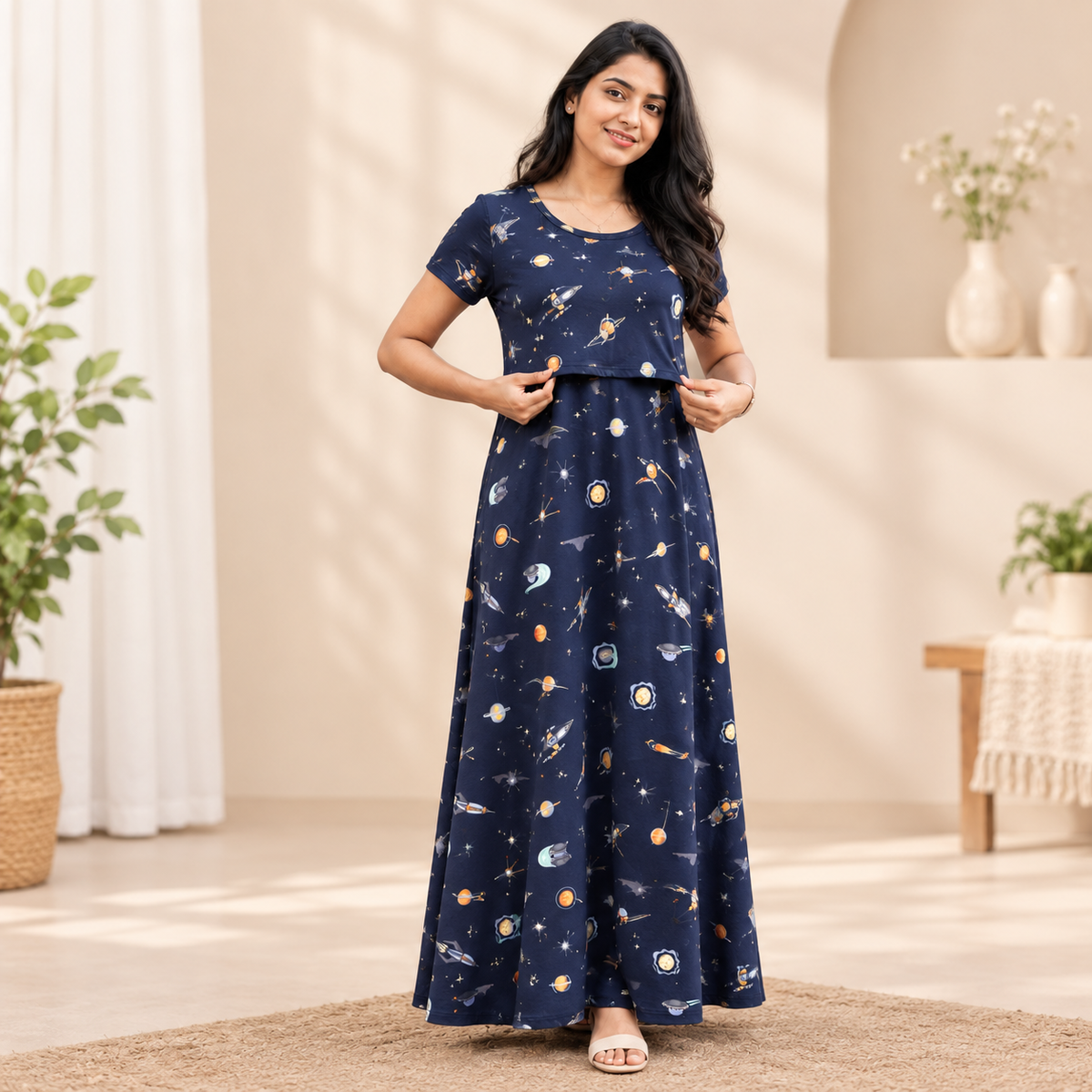 Navy Space Print Zipless Feeding Loungewear (XL)