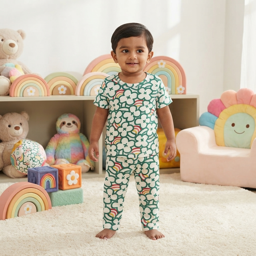 Green Flower Print Pant Set (6month to 1year)