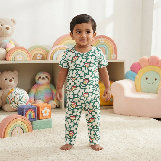 Green Flower Print Pant Set (6month to 1year)