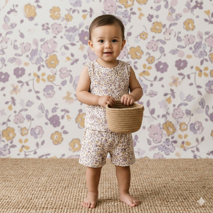 Multi Flower Print Sleeveless Shorts Cordset (1year to 2year)