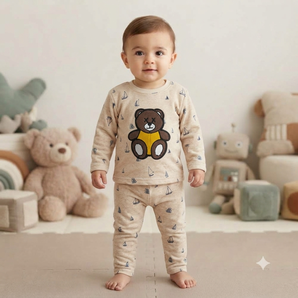 Cute Teddy Full Sleeve Print Pant Set (7year to 8year)