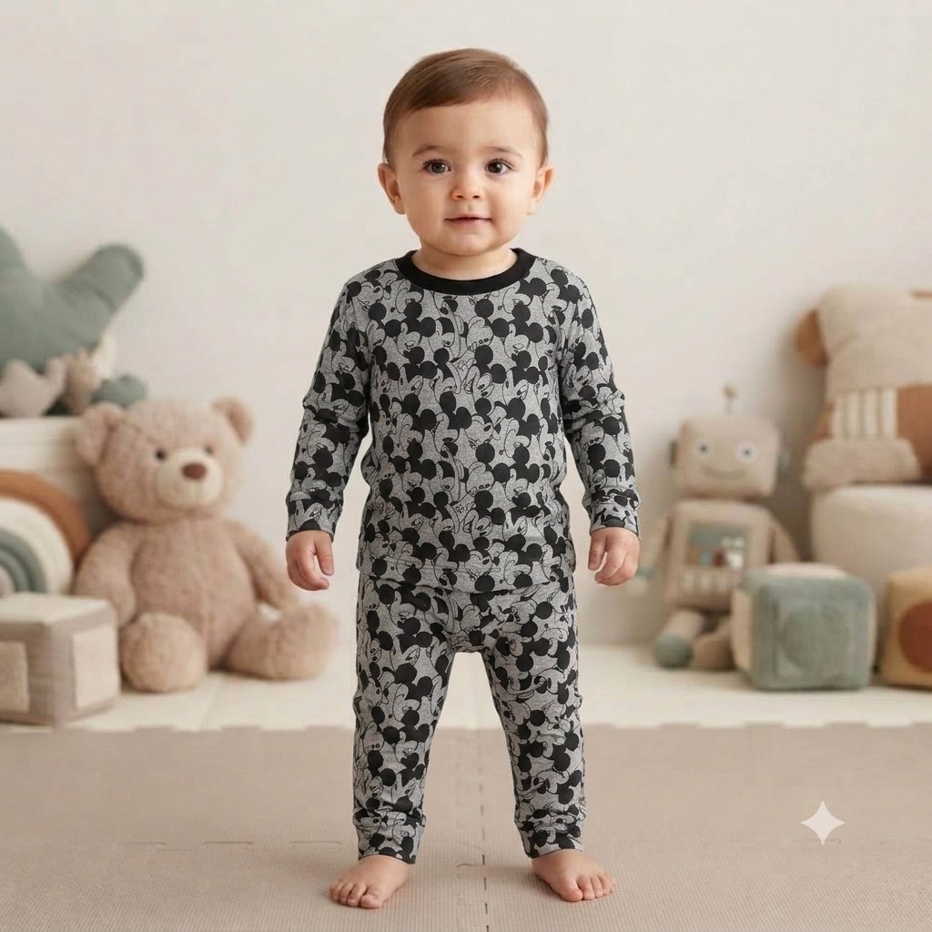 Black Mickey Full Sleeve Print Pant Set (2year to 3year)
