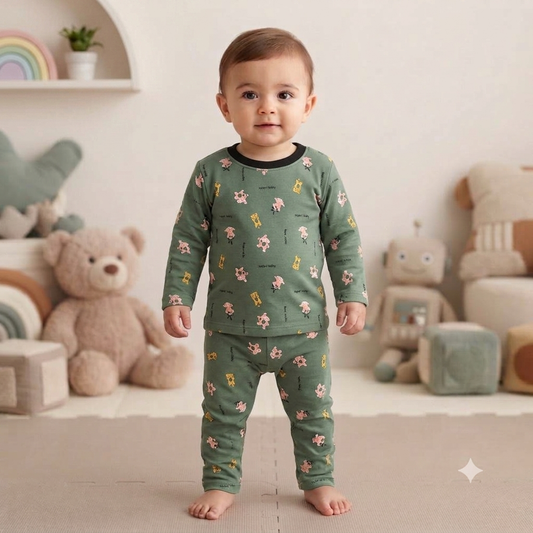 Monkey Safari Baby Full Sleeve Print Pant Set (1year to 2year)