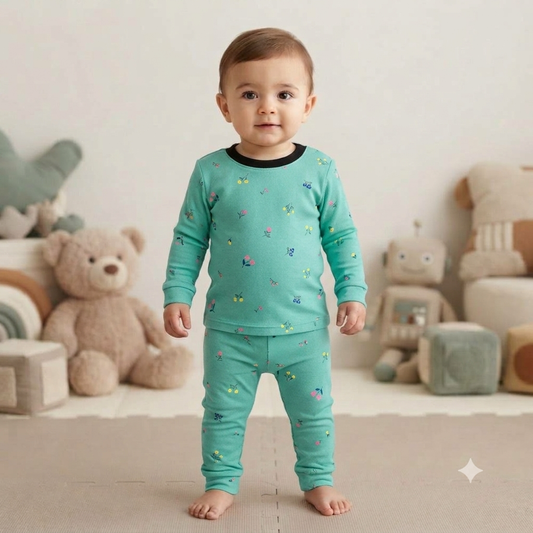 Light green with flowers Full Sleeve Print Pant Set (4year to 5year)