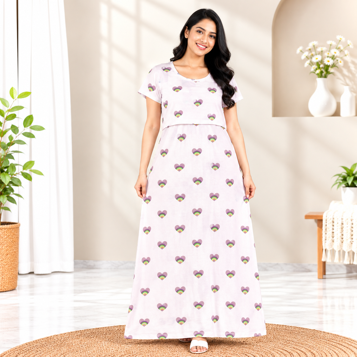 Unique Hearts Print Zipless Feeding Loungewear (XL)