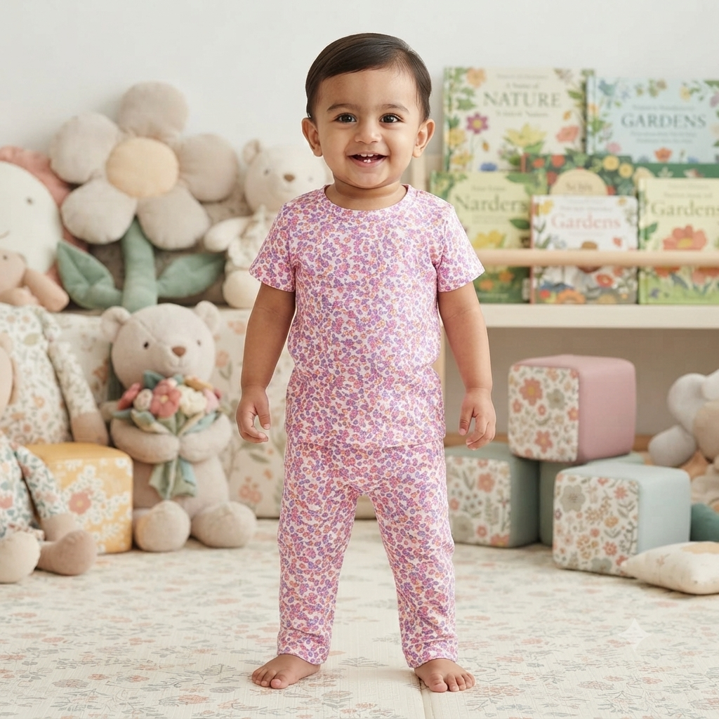 Pink Mini Flower Print Pant Set (2year to 3year)