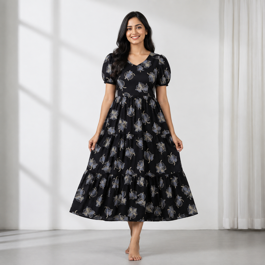 Black Leaves Feeding 4 Tier Maxi (Invisible Zip)