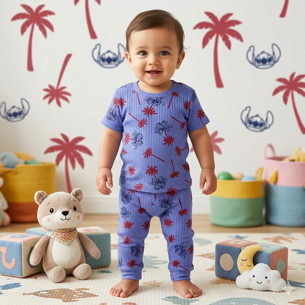 Coconut Tree Print Premium ribbed pant Cordset (1year to 2year)