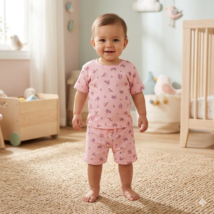 Flower & Multi Print Premium Ribbed Shorts Cordset (1year to 2year)