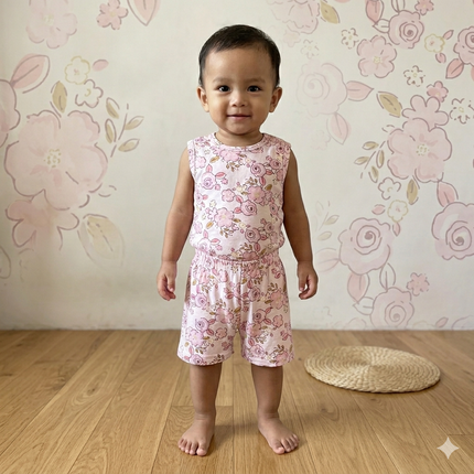Flower Print Sleeveless Shorts Cordset (1year to 2year)