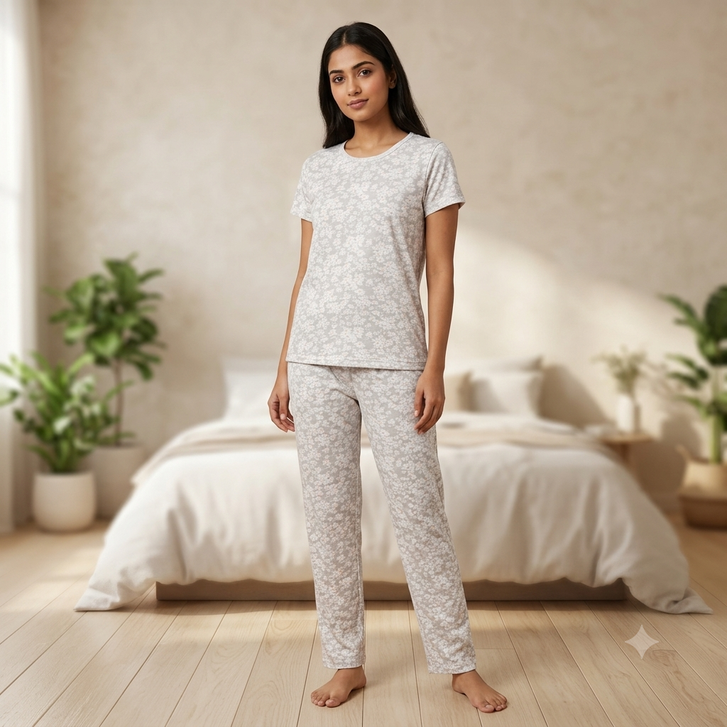 White Flowers Print Pyjamas (M)