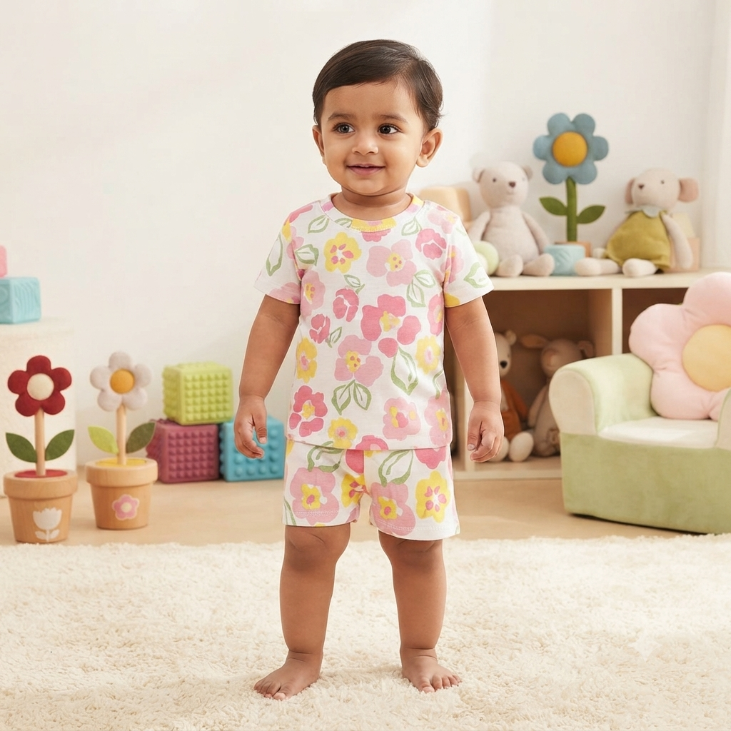 Rose and other flower print Shorts Cordset (1year to 2year)