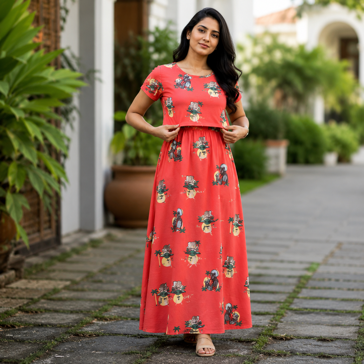 Cartoon Print Zipless Feeding Loungewear (XL)