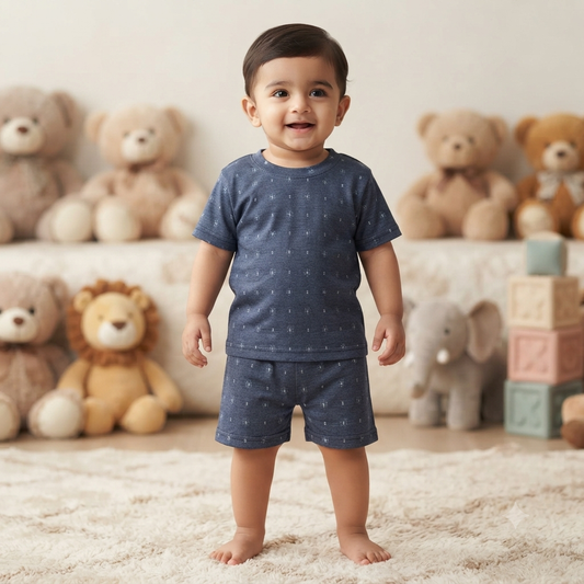 Unique Navy Print Shorts Set (4year to 5year)