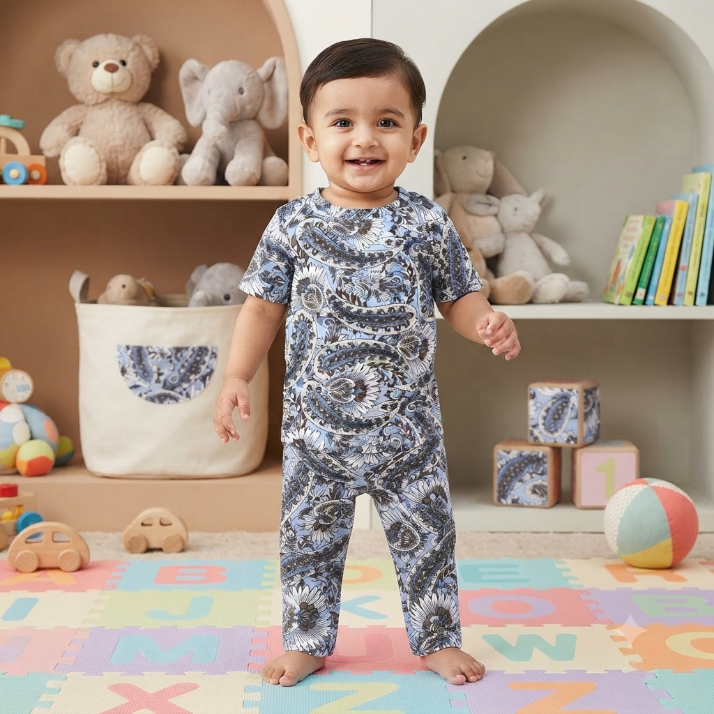 Blue & White Print Pant Set (7year to 8year)