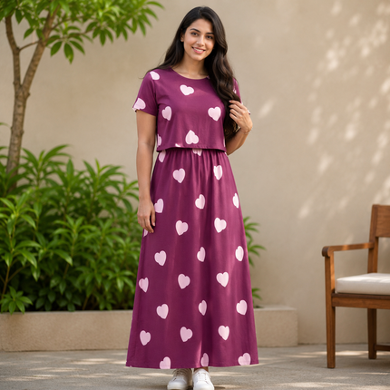 Cute Heart Print Zipless Feeding Loungewear