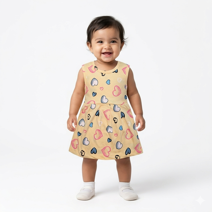 Heart Print Sleeveless Frock (Newborn to 6month)