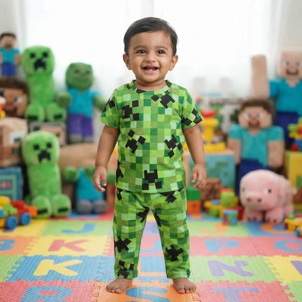 Green Checkered Print Pant Set (2year to 3year)