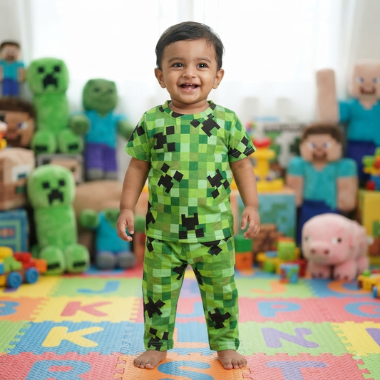 Green Checkered Print Pant Set (2year to 3year)
