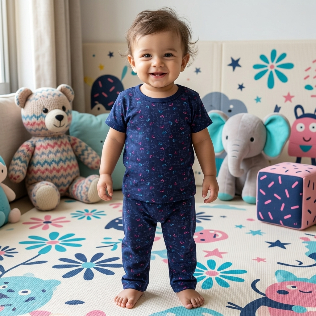Blue Colour Flower Print Pant Set (2year to 3year)