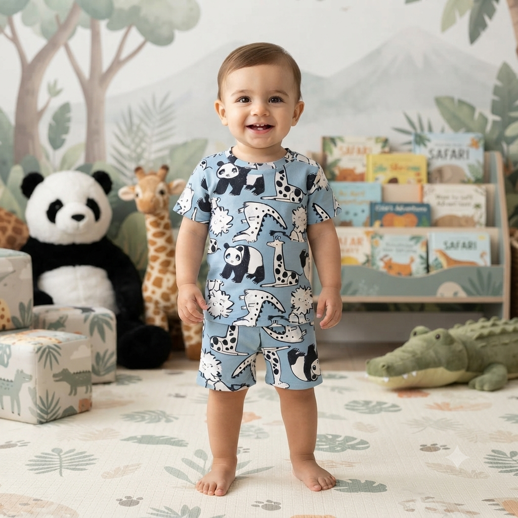 Giraffe & Panda Premium Ribbed Shorts Cordset (2year to 3year)