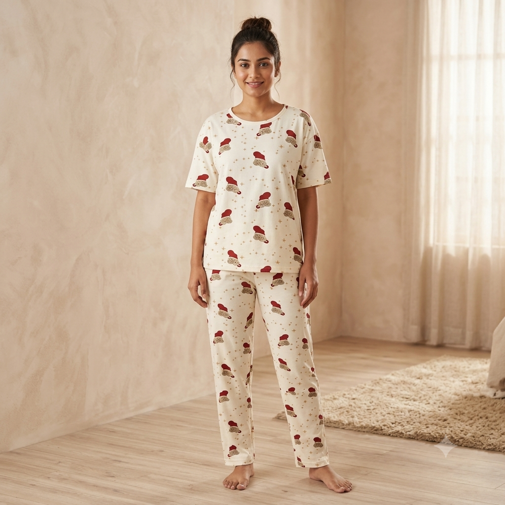 White AOP Print Print Pyjamas (L)