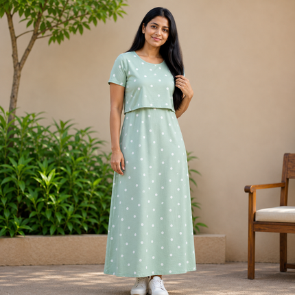 Green Dots Print Zipless Feeding Loungewear