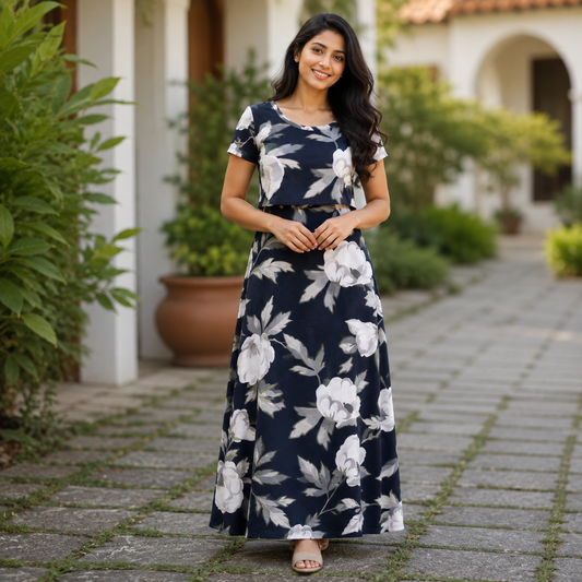 Black Flower Print Zipless Feeding Loungewear (L) BB