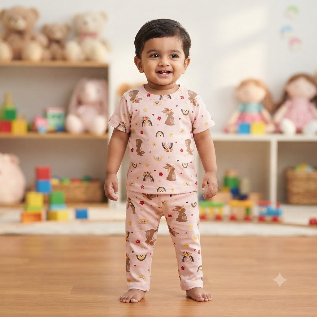 Bunnies & Rainbow Print Pant Set (1year to 2year)