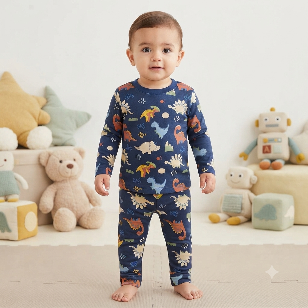 Multi Dinos Full Sleeve Print Pant Set (7year to 8year)